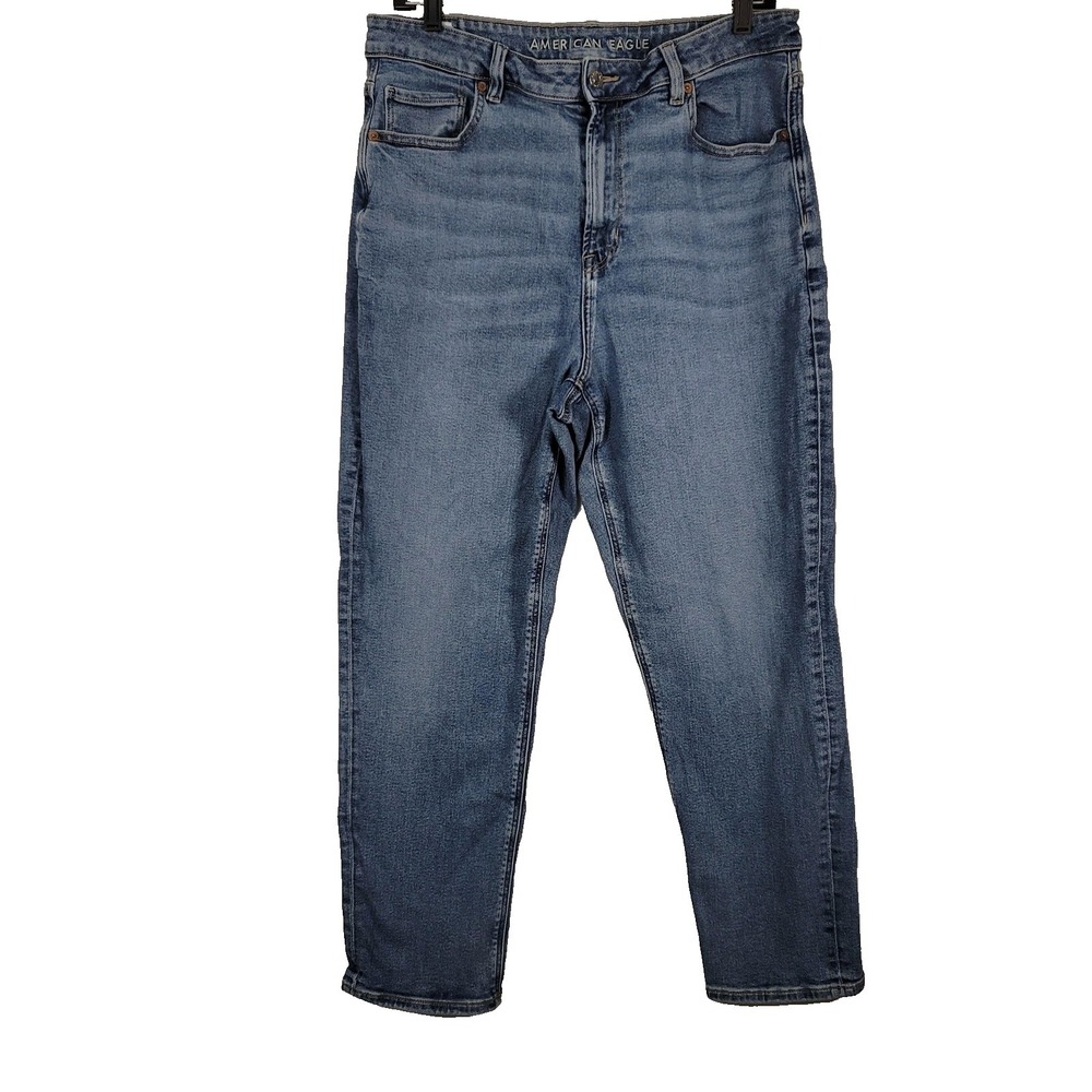 American Eagle Jeans Womens 14 Blue High Rise Mom Jean Stretch Denim Casual‎